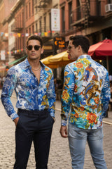 Barabas Wholesale Men's Rhinestones Floral Dragon Tiger Long Sleeve Shirt 5SPR08