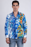 Barabas Wholesale Men's Rhinestones Floral Dragon Tiger Long Sleeve Shirt 5SPR08 Multi