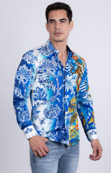 Barabas Wholesale Men's Rhinestones Floral Dragon Tiger Long Sleeve Shirt 5SPR08 Multi