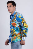 Barabas Wholesale Men's Rhinestones Floral Dragon Tiger Long Sleeve Shirt 5SPR08 Multi