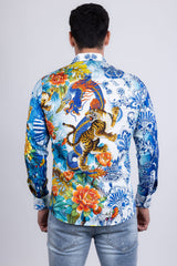 Barabas Wholesale Men's Rhinestones Floral Dragon Tiger Long Sleeve Shirt 5SPR08 Multi