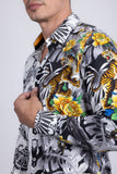 Barabas Wholesale Men's Rhinestones Floral Dragon Tiger Long Sleeve Shirt 5SPR08 Yellow