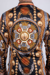 Barabas Wholesale Men's Rhinestones Floral 50 Pesos Long Sleeve Shirts 5SPR09 Black