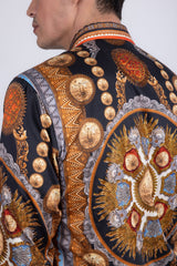 Barabas Wholesale Men's Rhinestones Floral 50 Pesos Long Sleeve Shirts 5SPR09 Black