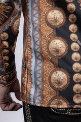 Barabas Wholesale Men's Rhinestones Floral 50 Pesos Long Sleeve Shirts 5SPR09 Black