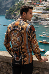 Barabas Wholesale Men's Rhinestones Floral 50 Pesos Long Sleeve Shirts 5SPR09 Black