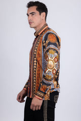 Barabas Wholesale Men's Rhinestones Floral 50 Pesos Long Sleeve Shirts 5SPR09 Black