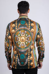 Barabas Wholesale Men's Rhinestones Floral 50 Pesos Long Sleeve Shirts 5SPR09 Black