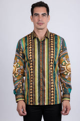 Barabas Wholesale Men's Rhinestones Floral 50 Pesos Long Sleeve Shirts 5SPR09 Green