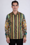 Barabas Wholesale Men's Rhinestones Floral 50 Pesos Long Sleeve Shirts 5SPR09 Green