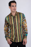 Barabas Wholesale Men's Rhinestones Floral 50 Pesos Long Sleeve Shirts 5SPR09 Green