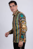 Barabas Wholesale Men's Rhinestones Floral 50 Pesos Long Sleeve Shirts 5SPR09 Green