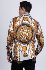 Barabas Wholesale Men's Rhinestones Floral 50 Pesos Long Sleeve Shirts 5SPR09 White