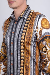 Barabas Wholesale Men's Rhinestones Floral 50 Pesos Long Sleeve Shirts 5SPR09 White