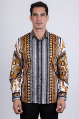Barabas Wholesale Men's Rhinestones Floral 50 Pesos Long Sleeve Shirts 5SPR09 White