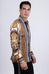 Barabas Wholesale Men's Rhinestones Floral 50 Pesos Long Sleeve Shirts 5SPR09 Black