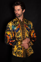 Barabas Wholesale Men's Rhinestones Animal Print Long Sleeve Shirts 5SPR10 Gold Black