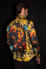 Barabas Wholesale Men's Rhinestones Animal Print Long Sleeve Shirts 5SPR10 Gold Black
