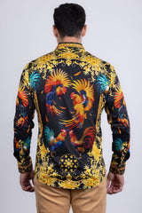 Barabas Wholesale Men's Rhinestones Animal Print Long Sleeve Shirts 5SPR10 Gold