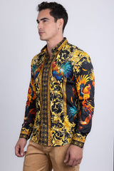Barabas Wholesale Men's Rhinestones Animal Print Long Sleeve Shirts 5SPR10 Black