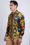 Barabas Wholesale Men's Rhinestones Animal Print Long Sleeve Shirts 5SPR10 Black