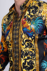 Barabas Wholesale Men's Rhinestones Animal Print Long Sleeve Shirts 5SPR10 Black