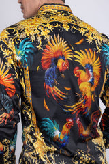 Barabas Wholesale Men's Rhinestones Animal Print Long Sleeve Shirts 5SPR10 Mustard