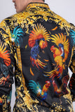 Barabas Wholesale Men's Rhinestones Animal Print Long Sleeve Shirts 5SPR10 Mustard