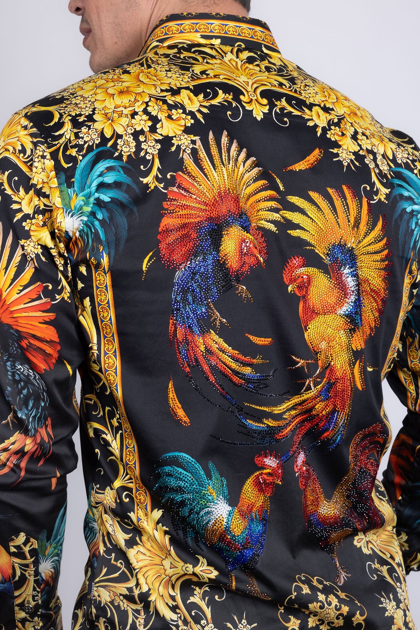 Barabas Wholesale Men's Rhinestones Animal Print Long Sleeve Shirts 5SPR10 Mustard