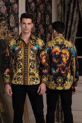 Barabas Wholesale Men's Rhinestones Animal Print Long Sleeve Shirts 5SPR10 Gold Black