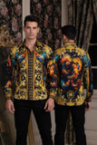 Barabas Wholesale Men's Rhinestones Animal Print Long Sleeve Shirts 5SPR10 Gold Black