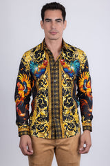 Barabas Wholesale Men's Rhinestones Animal Print Long Sleeve Shirts 5SPR10 Black