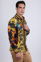 Barabas Wholesale Men's Rhinestones Animal Print Long Sleeve Shirts 5SPR10 Black