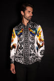 Barabas Wholesale Men's Rhinestones Animal Print Long Sleeve Shirts 5SPR10 Gold White