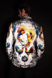 Barabas Wholesale Men's Rhinestones Animal Print Long Sleeve Shirts 5SPR10 Gold White