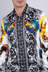 Barabas Wholesale Men's Rhinestones Animal Print Long Sleeve Shirts 5SPR10 White
