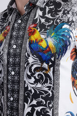 Barabas Wholesale Men's Rhinestones Animal Print Long Sleeve Shirts 5SPR10 Black