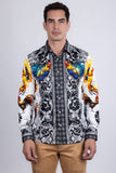 Barabas Wholesale Men's Rhinestones Animal Print Long Sleeve Shirts 5SPR10 White