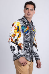 Barabas Wholesale Men's Rhinestones Animal Print Long Sleeve Shirts 5SPR10 Yellow