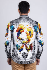 Barabas Wholesale Men's Rhinestones Animal Print Long Sleeve Shirts 5SPR10 Black White