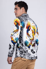 Barabas Wholesale Men's Rhinestones Animal Print Long Sleeve Shirts 5SPR10 White