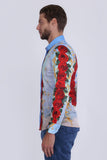 Barabas Wholesale Men's San Judas Tadeo Rhinestones Floral Baroque Shirt 5SPR11 Red
