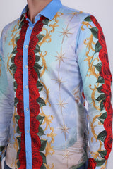 Barabas Wholesale Men's San Judas Tadeo Rhinestones Floral Baroque Shirt 5SPR11 Blue