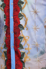 Barabas Men's San Judas Tadeo Rhinestones Floral Baroque Shirt 5SPR11 Navy