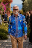 Barabas Wholesale Men's Rhinestones Animal Paisley Long Sleeve Shirts 5SPR12 Blue