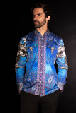 Barabas Wholesale Men's Rhinestones Animal Paisley Long Sleeve Shirts 5SPR12 Blue