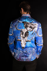 Barabas Wholesale Men's Rhinestones Animal Paisley Long Sleeve Shirts 5SPR12 Blue