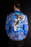 Barabas Wholesale Men's Rhinestones Animal Paisley Long Sleeve Shirts 5SPR12 Blue
