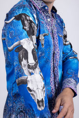 Barabas Wholesale Men's Rhinestones Animal Paisley Long Sleeve Shirts 5SPR12 Blue