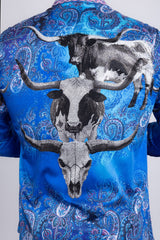 Barabas Wholesale Men's Rhinestones Animal Paisley Long Sleeve Shirts 5SPR12 Blue